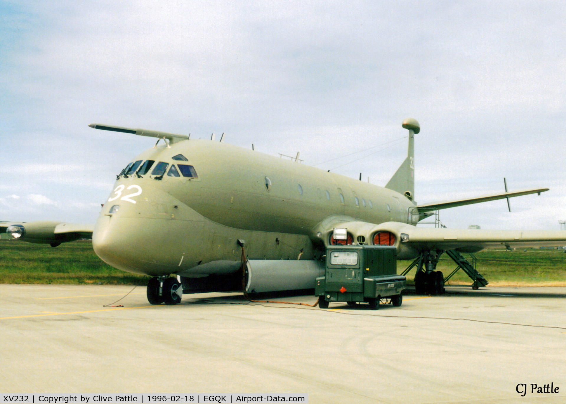 XV232, Hawker Siddeley Nimrod MR.2 C/N 8007, Scanned from print - Nimrod MR.2 XV232 on ramp at RAF Kinloss Feb '96