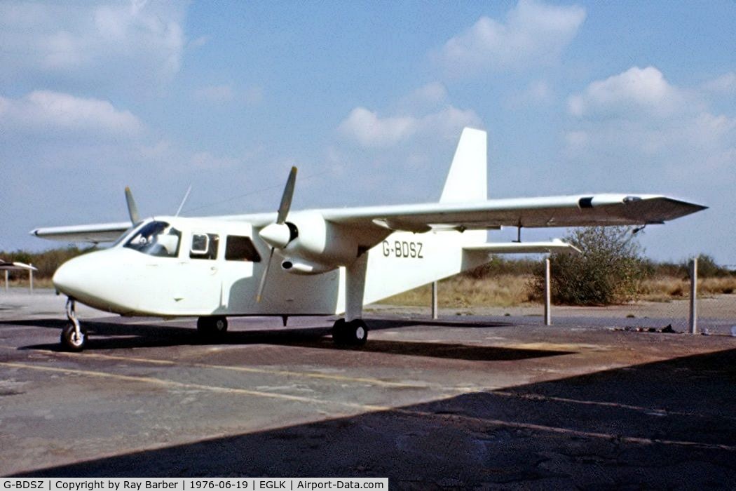G-BDSZ, 1976 Britten-Norman BN-2A-26 Islander C/N 514, Britten-Norman BN-2A-26 Islander [0514] (Britten Norman) Blackbushe~G 19/06/1976. From a slide.