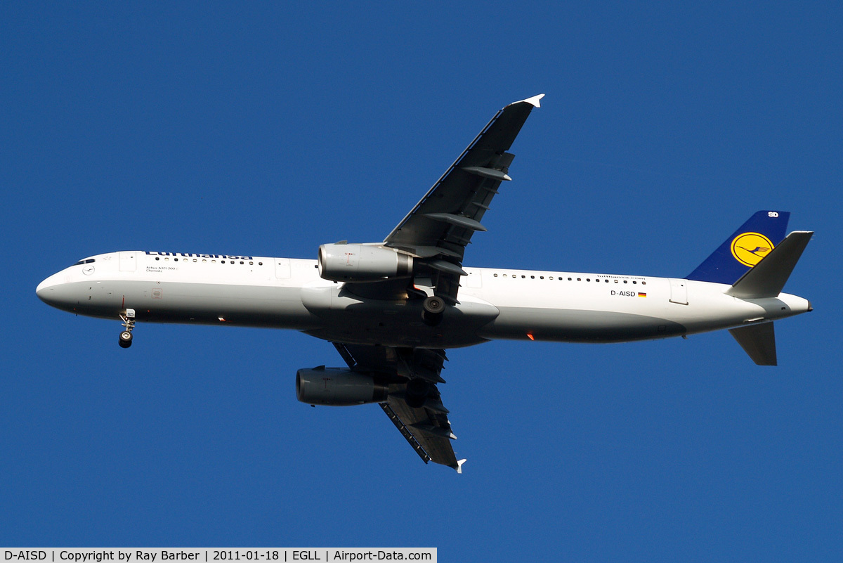 D-AISD, 2000 Airbus A321-231 C/N 1188, Airbus A321-231 [1188] (Lufthansa) Home~G 18/01/2011. On approach 27R.