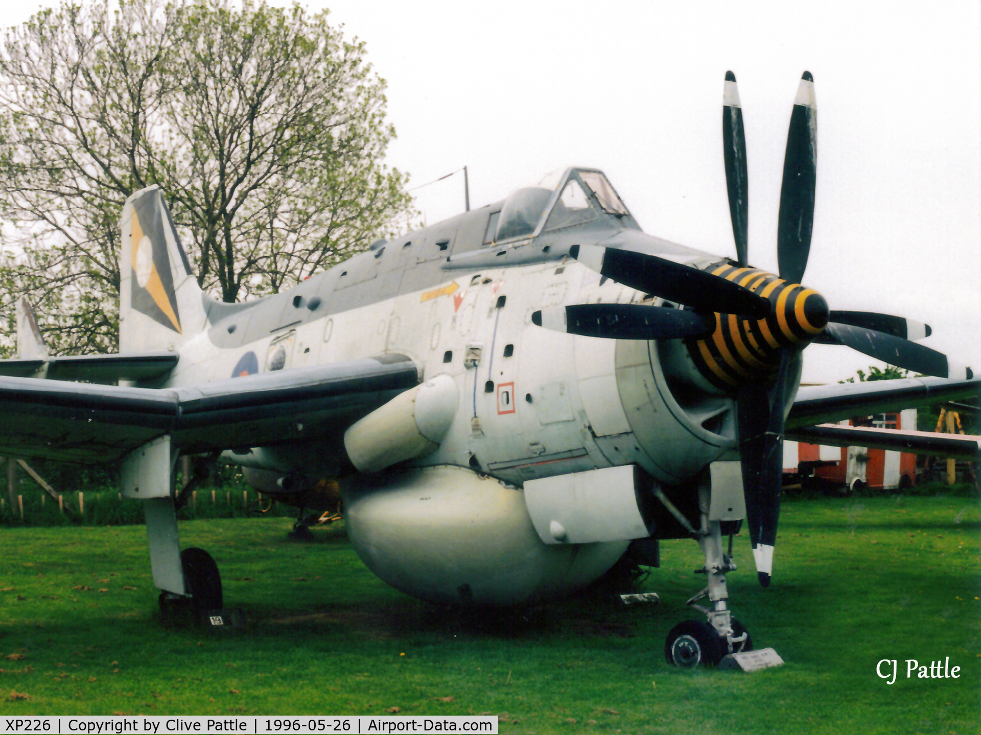 XP226, 1962 Fairey Gannet AEW.3 C/N F9468, Scanned from print - Gannet AEW.3 XP226 displayed outside at Winthorpe in May '96.