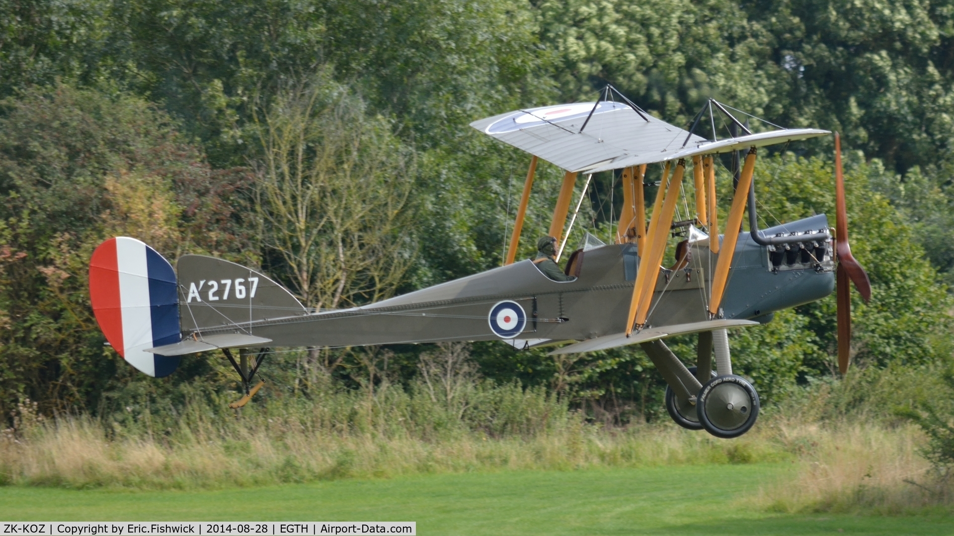 ZK-KOZ, 2014 Royal Aircraft Factory BE-2e Replica C/N 752, 42. ZK-KOZ (A'2767) preparing to depart The Shuttleworth Collection.