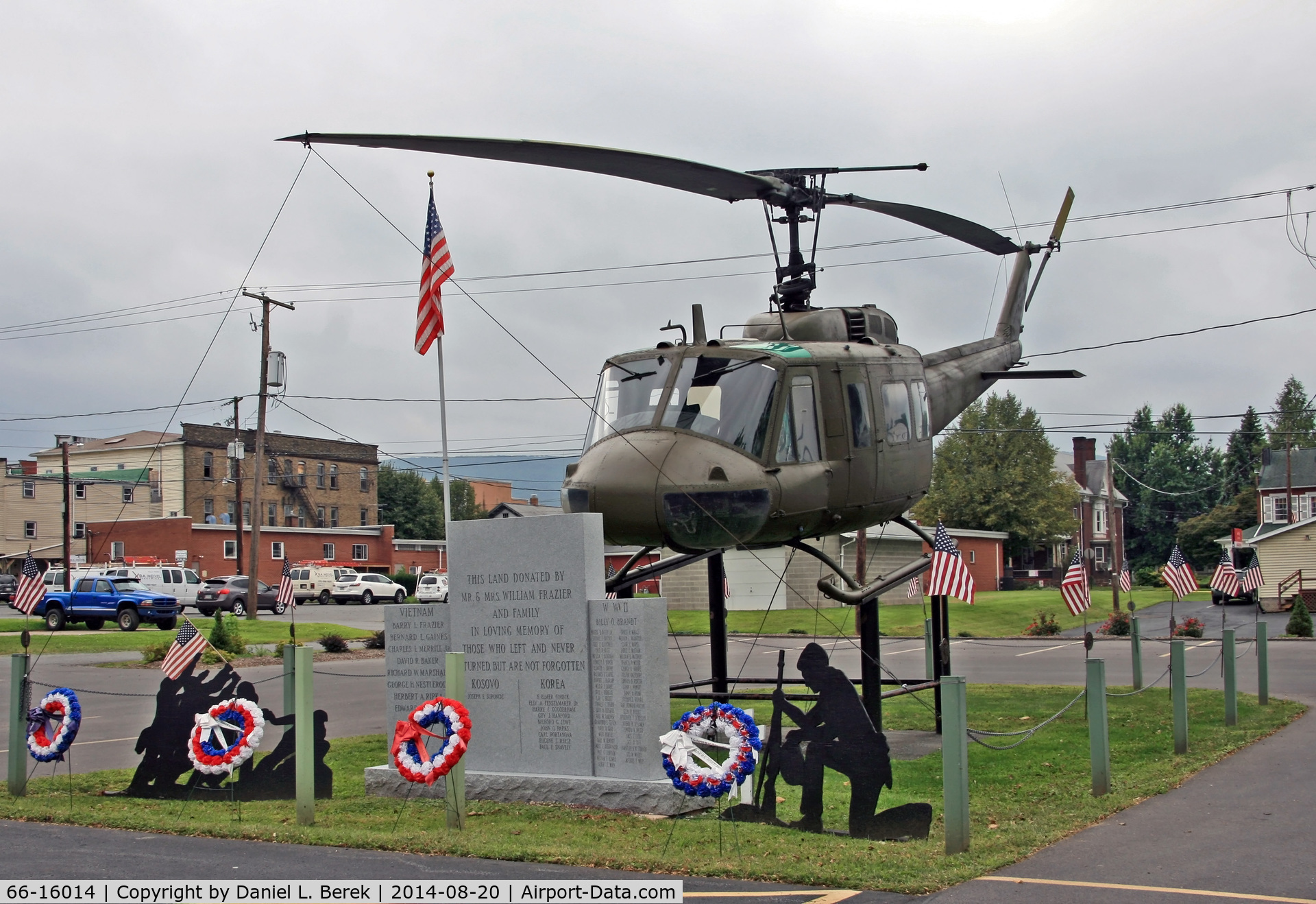 66-16014, 1966 Bell UH-1H Iriquois C/N 5708, This Huey is part of a veterans memorial, across the street from the American Legion Post in Jersey Shore, PA.