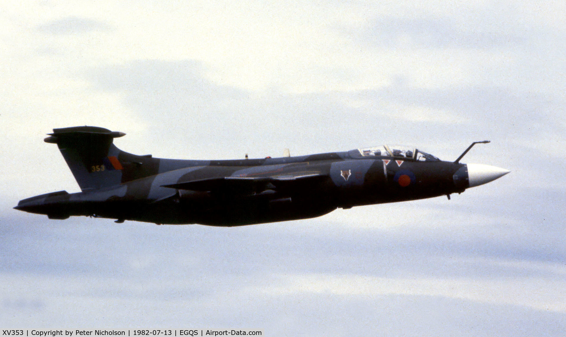 XV353, 1967 Hawker Siddeley Buccaneer S.2B C/N B3-03-67, Buccaneer S.2B of 12 Squadron in action at RAF Lossiemouth in the Summer of 1982.
