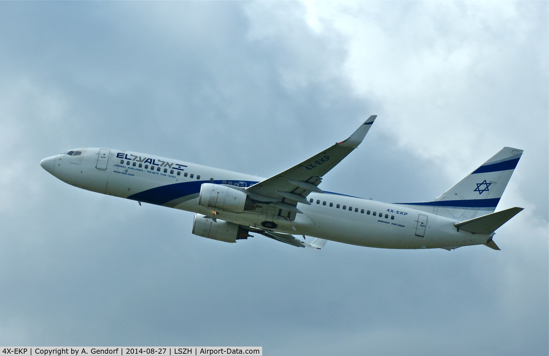 4X-EKP, 2001 Boeing 737-8Q8 C/N 30639, El Al, is here departing Zürich-Kloten(LSZH), Tel Aviv(LLBG) bound