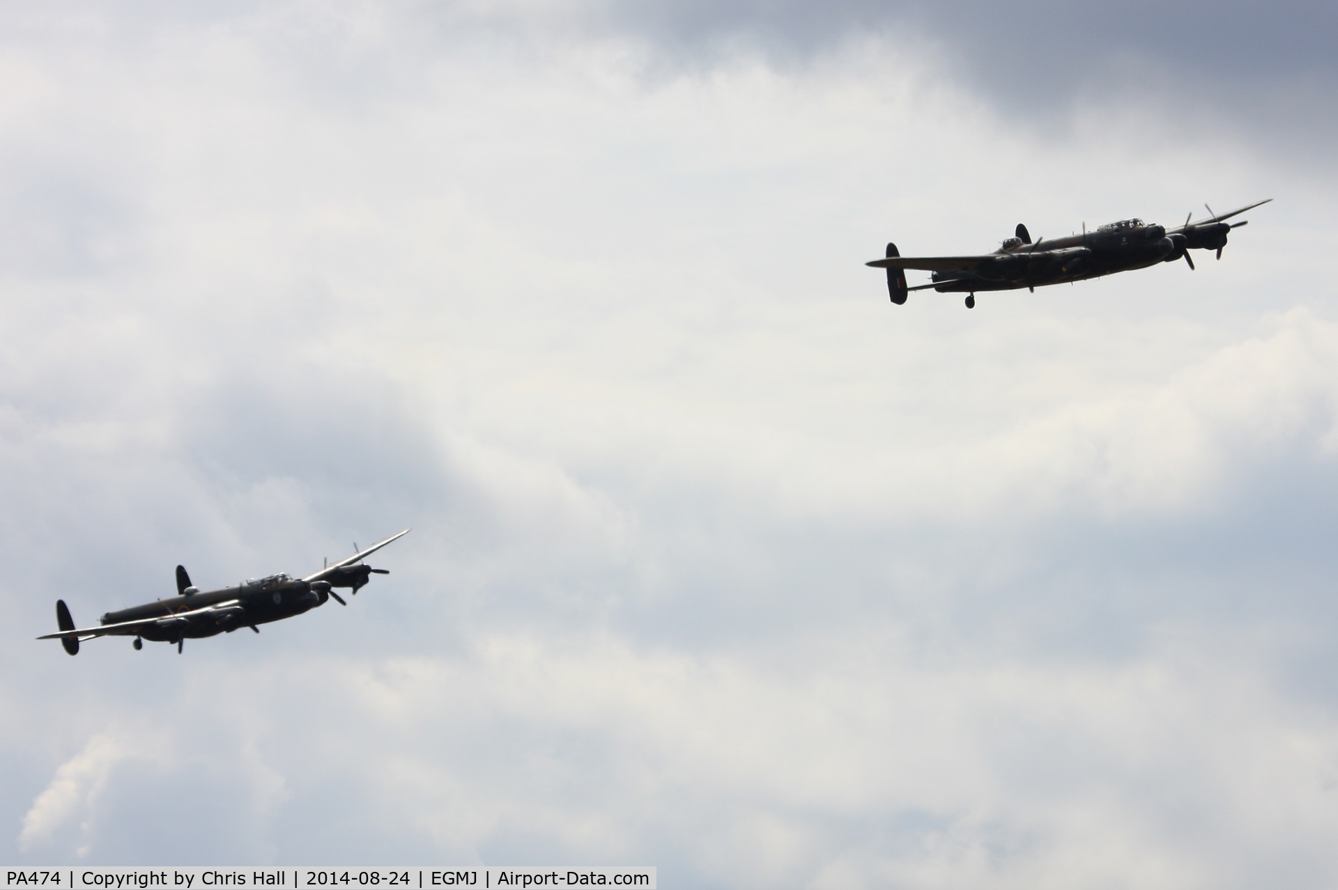 PA474, 1945 Avro 683 Lancaster B1 C/N VACH0052/D2973, in formation with C-GVRA at the Little Gransden Airshow 2014