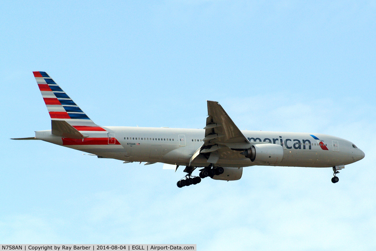 N758AN, 2001 Boeing 777-223 C/N 32637, Boeing 777-223ER [32637] (American Airlines) Home~G 04/08/2014. On approach 27L.