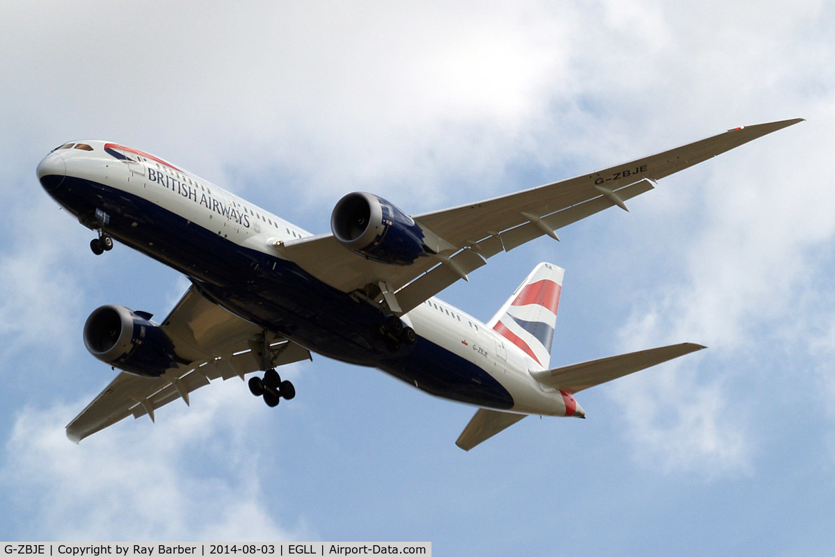 G-ZBJE, 2013 Boeing 787-8 Dreamliner C/N 38612, Boeing 787-8 Dreamliner [38612] (British Airways) Home~G 03/08/2014. On approach 27R.
