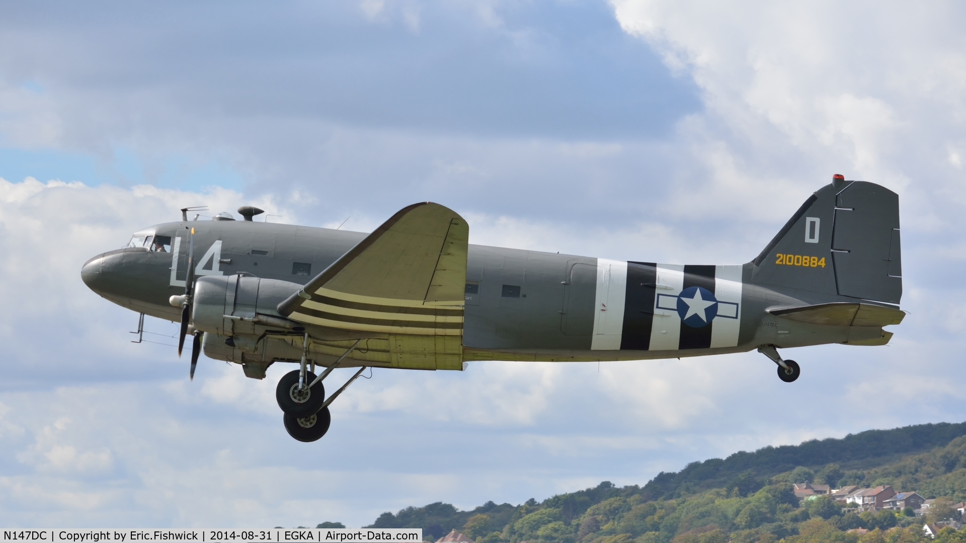 N147DC, 1943 Douglas C-47A-75-DL Skytrain C/N 19347, 41. 2100884 in display mode at the superb 25th Anniversary RAFA Shoreham Airshow.