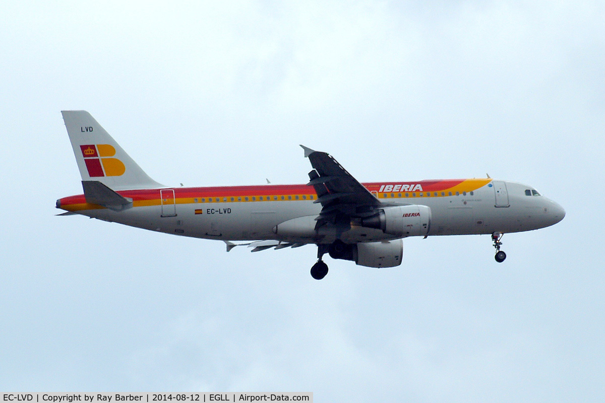 EC-LVD, 2013 Airbus A320-216 C/N 5570, Airbus A320-216 [5570] (Iberia) Home~G 12/08/2014. On approach 27L.