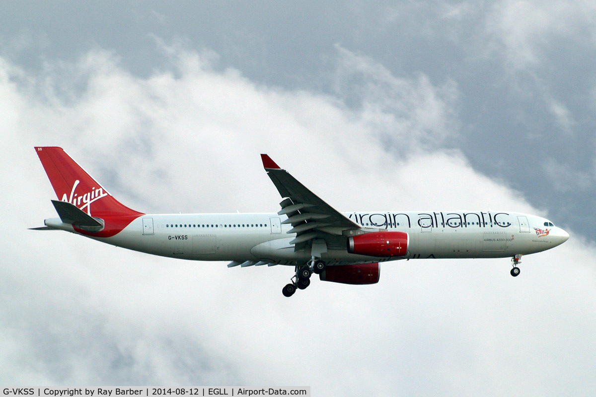 G-VKSS, 2010 Airbus A330-343X C/N 1201, Airbus A330-343X [1201] (Virgin Atlantic) Home~G 12/08/2014. On approach 27L.