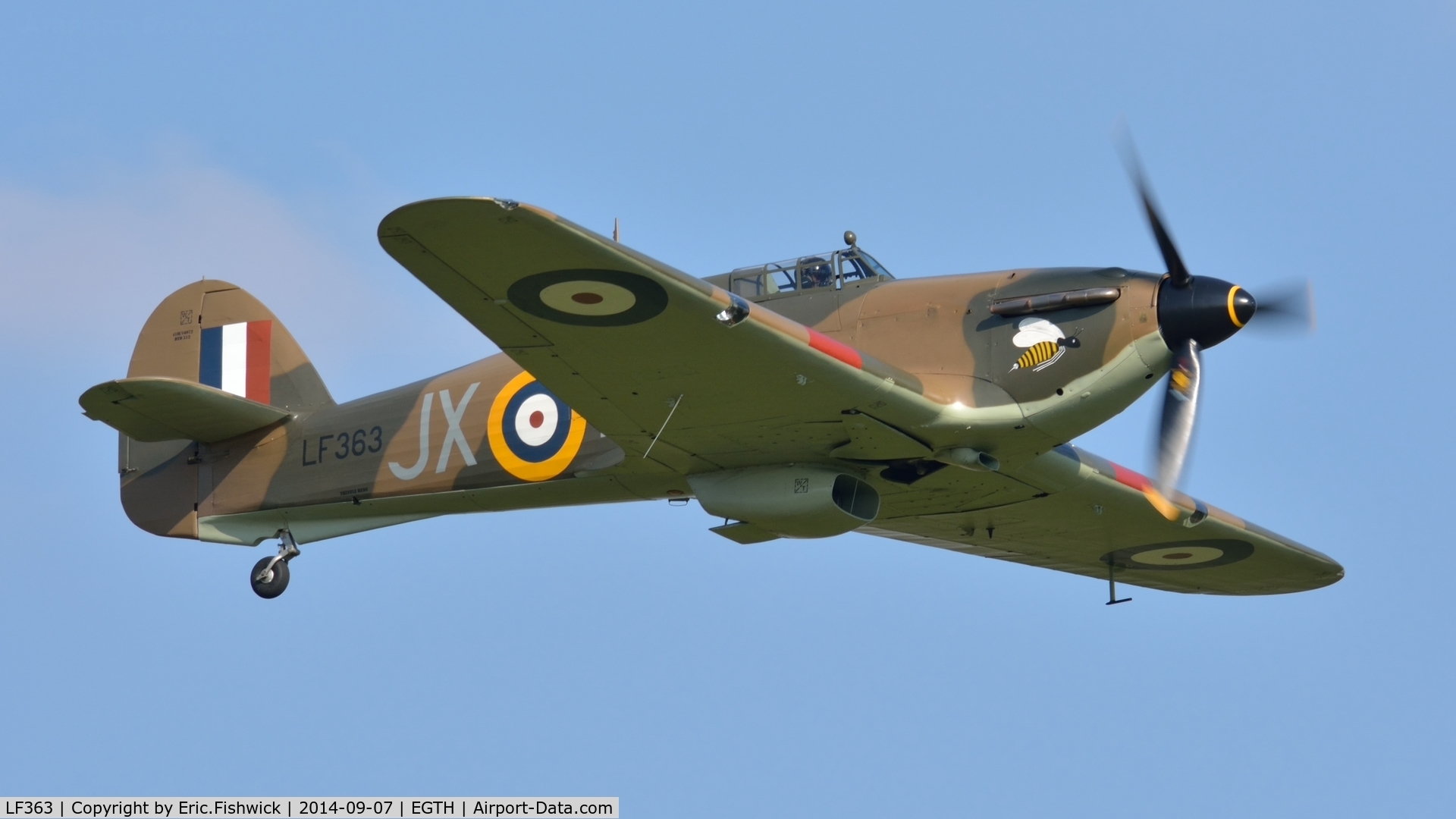 LF363, 1944 Hawker Hurricane IIC C/N 41H/469290, 43. LF363 in display mode at the glorious Shuttleworth Pagent Airshow, Sep. 2014.