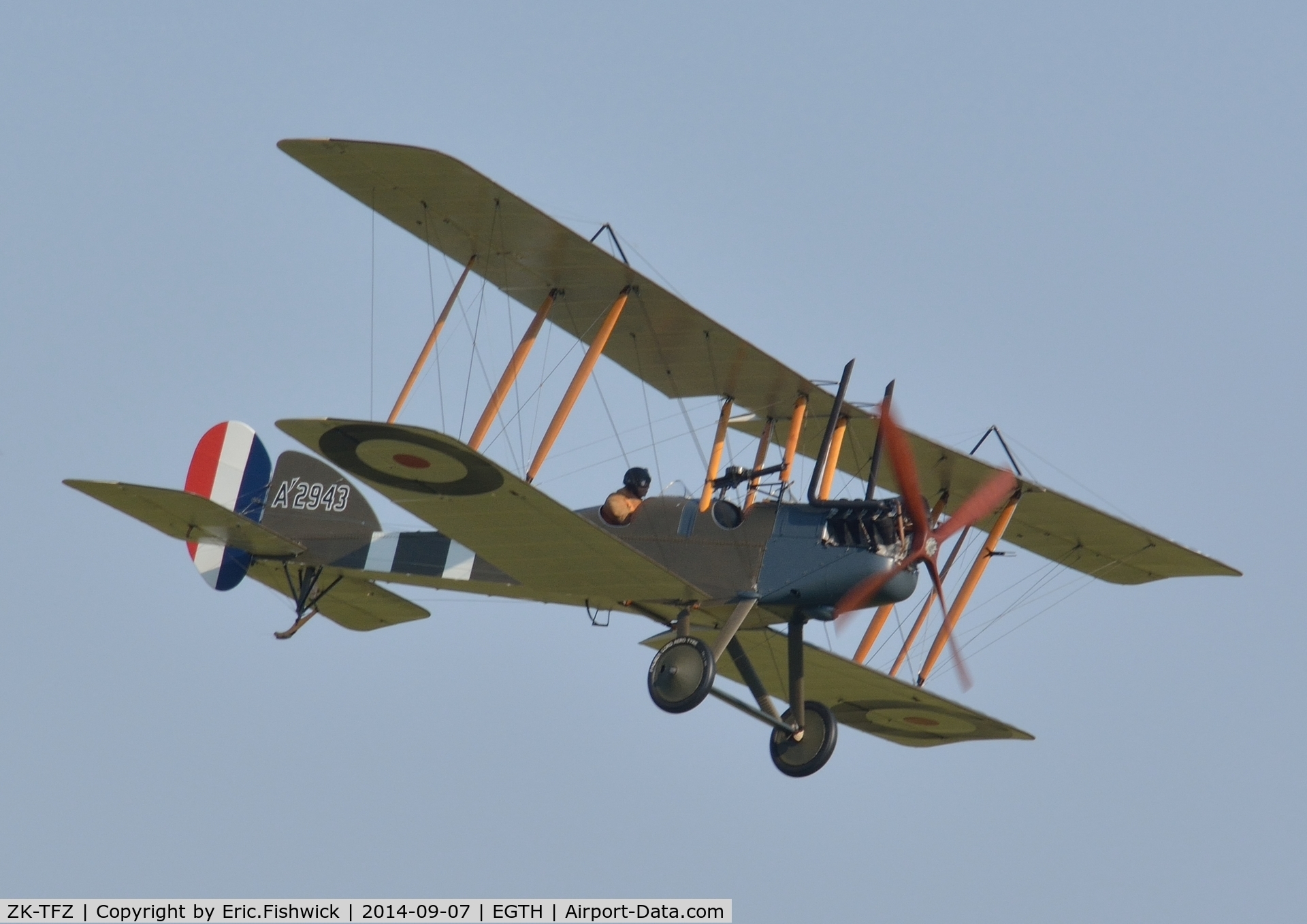 ZK-TFZ, Royal Aircraft Factory BE-2e Replica C/N 753, 44. K'2943 in display mode at the glorious Shuttleworth Pagent Airshow, Sep. 2014.