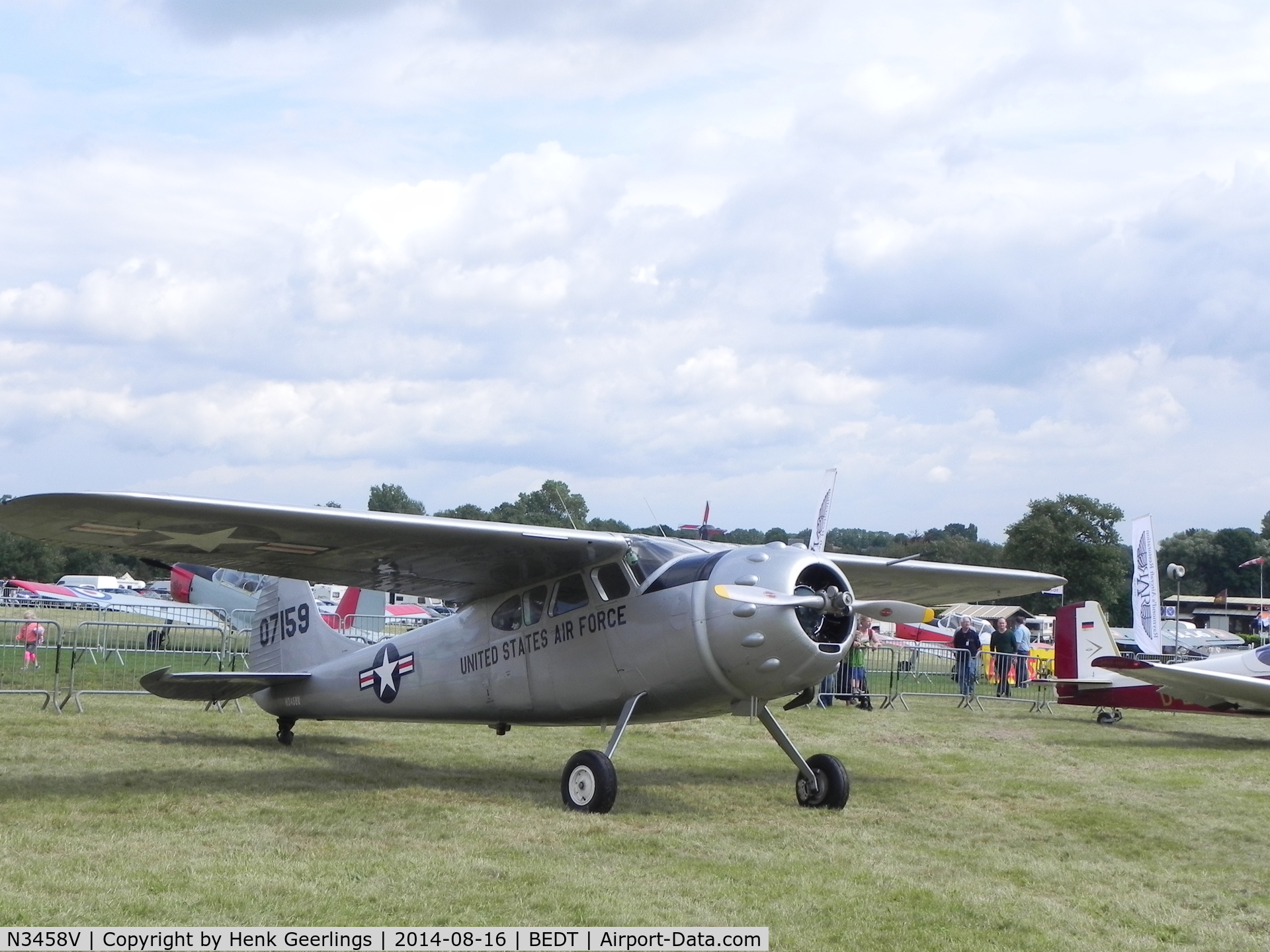 N3458V, 1948 Cessna 195 (LC-126A-3C) C/N 7159, Schaffen Diest Oldtimer Fly Inn , Belgium, Aug 2014 , cs LC-126A 
USAFs 07159 , , Cessna 195 ,