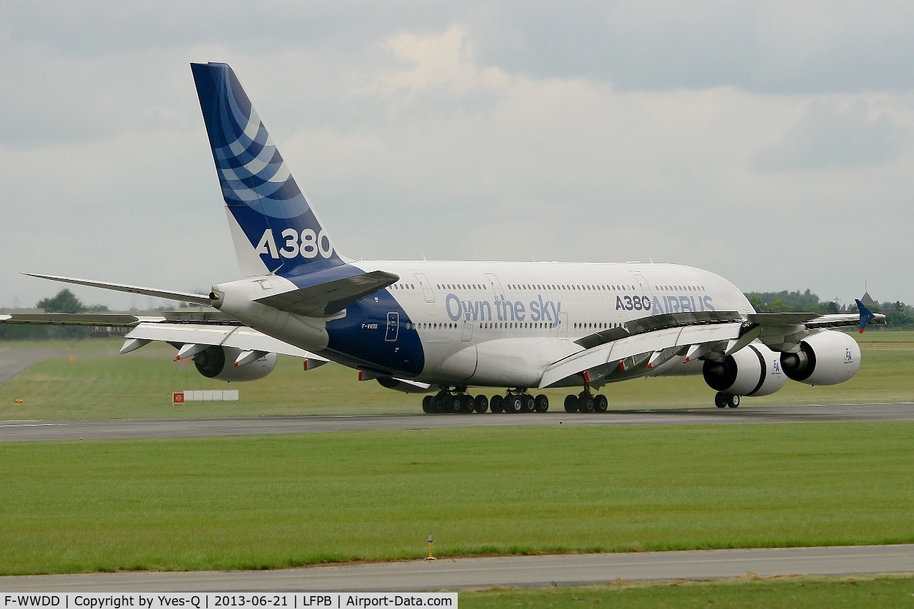 F-WWDD, 2005 Airbus A380-861 C/N 004, Airbus A380-861, Landing rwy 03 after solo display, Paris-Le Bourget Air Show 2013