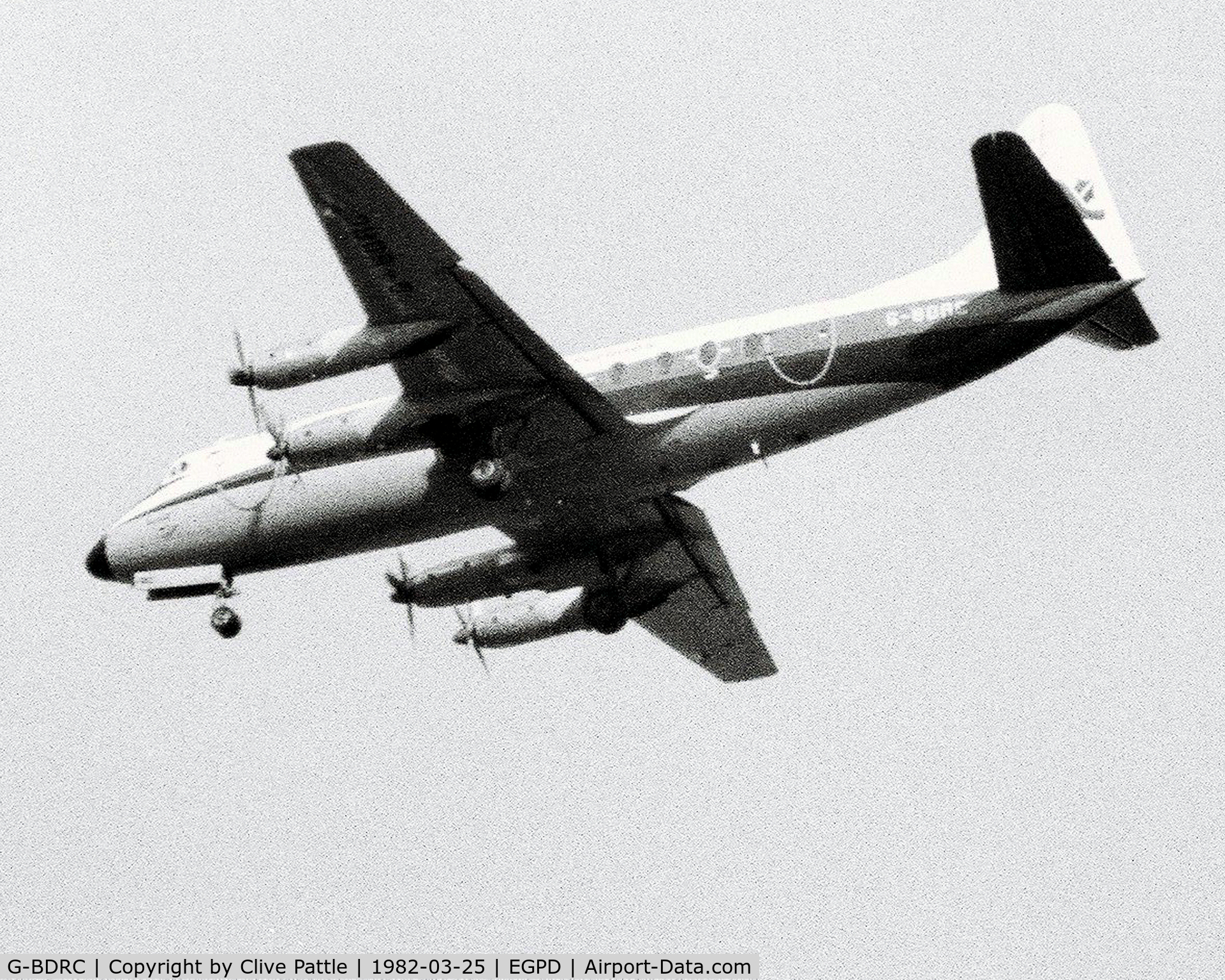 G-BDRC, 1955 Vickers Viscount 724 C/N 52, A grainy, yet atmospheric, shot of G-BDRC landing at Aberdeen in March 1982