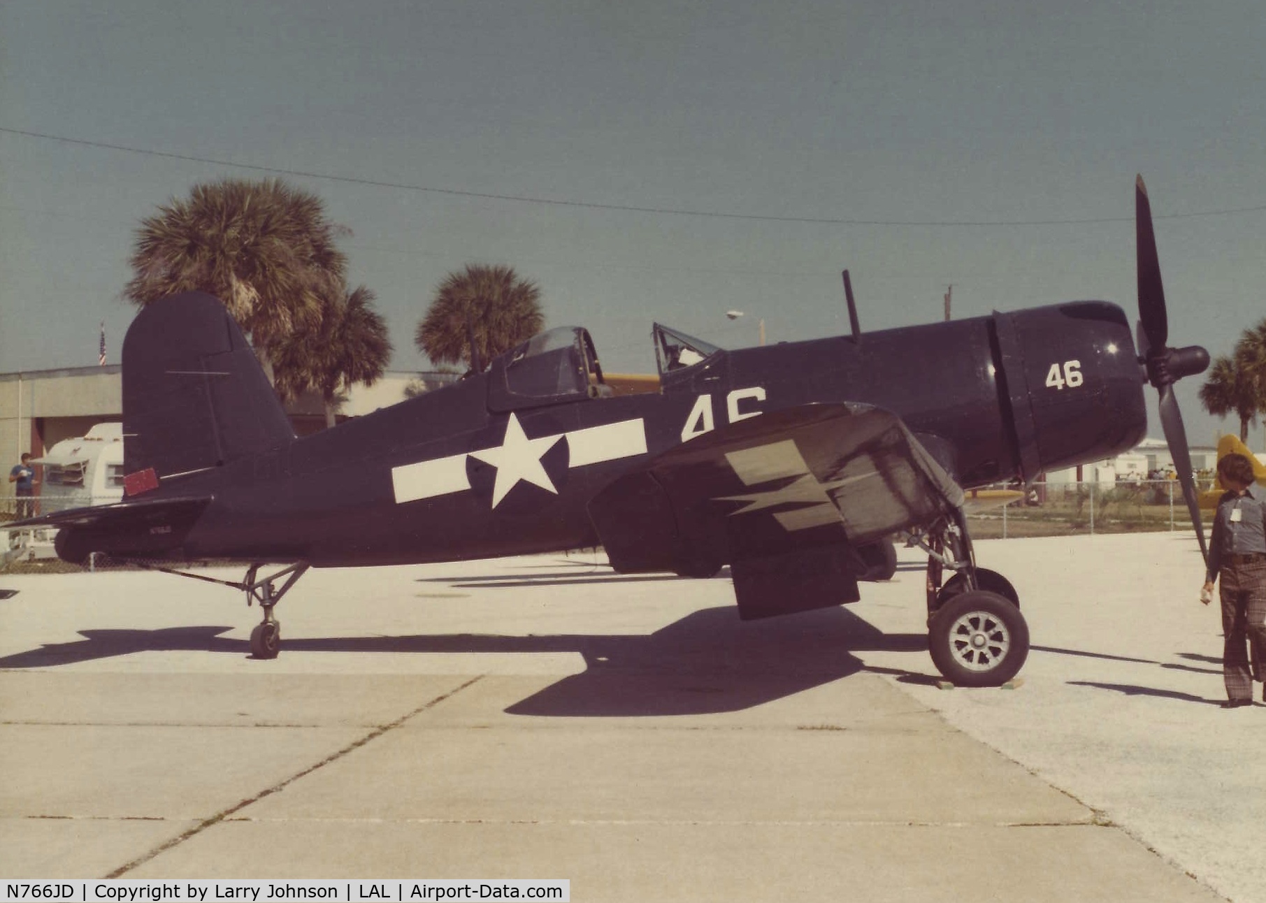 N766JD, Goodyear FG-1D Corsair C/N 3507, I shot this at an early Sun and Fun fly In in the early 1970's.  This is ex-N8050E and before it went to the Navy Museum in Pensacola.