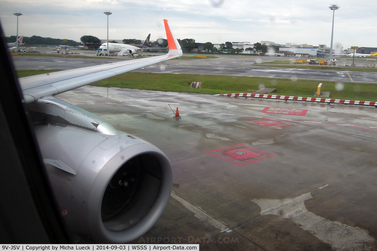 9V-JSV, 2013 Airbus A320-232 C/N 5813, My first flight on an A320 with sharklets. Rainy farewell from Singapore.