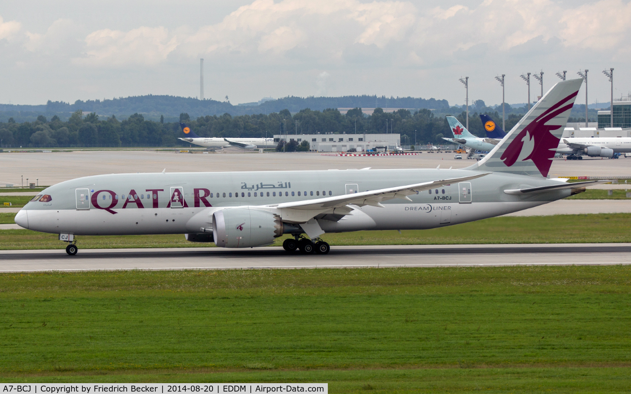 A7-BCJ, 2014 Boeing 787-8 Dreamliner C/N 38328, departure from München