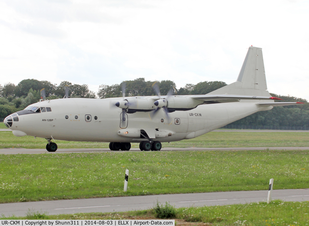 UR-CKM, 1972 Antonov An-12BP C/N 02348207, Taxiing holding point rwy 24 for departure...