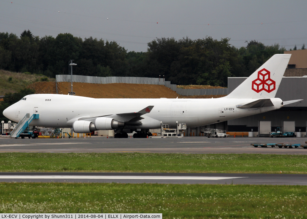 LX-ECV, 2009 Boeing 747-4HQF C/N 37303, Parked at the Cargo ramp...