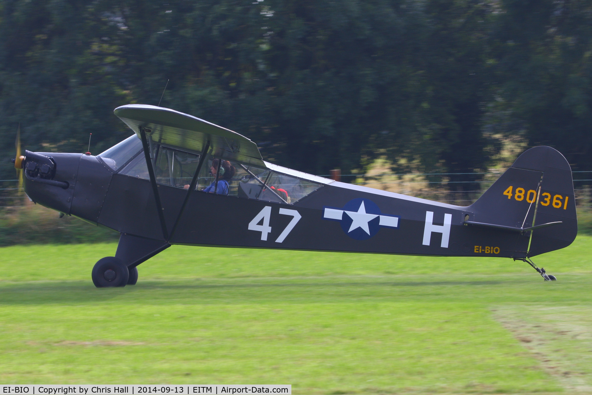 EI-BIO, 1945 Piper L-4J Grasshopper (J3C-65D) C/N 12657, at the Trim airfield fly in, County Meath, Ireland