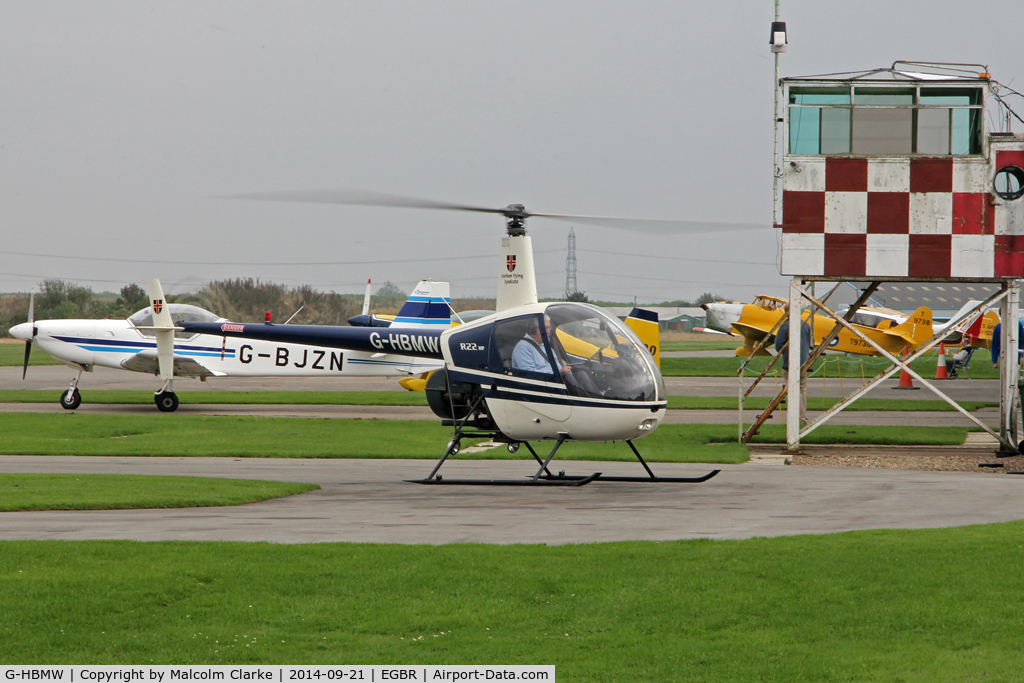 G-HBMW, 1981 Robinson R22 C/N 0170, Robinson R22 at the Real Aeroplane Club's Helicopter Fly-In, Breighton Airfield, North Yorkshire, September 21st 2014.