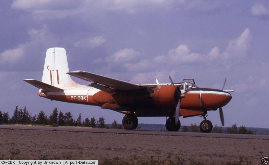 CF-CBK, 1944 Douglas B-26C Invader C/N 28940, On Tarmac at Dryden Ontario airport 1974-75.  Converted to fight forest fires.