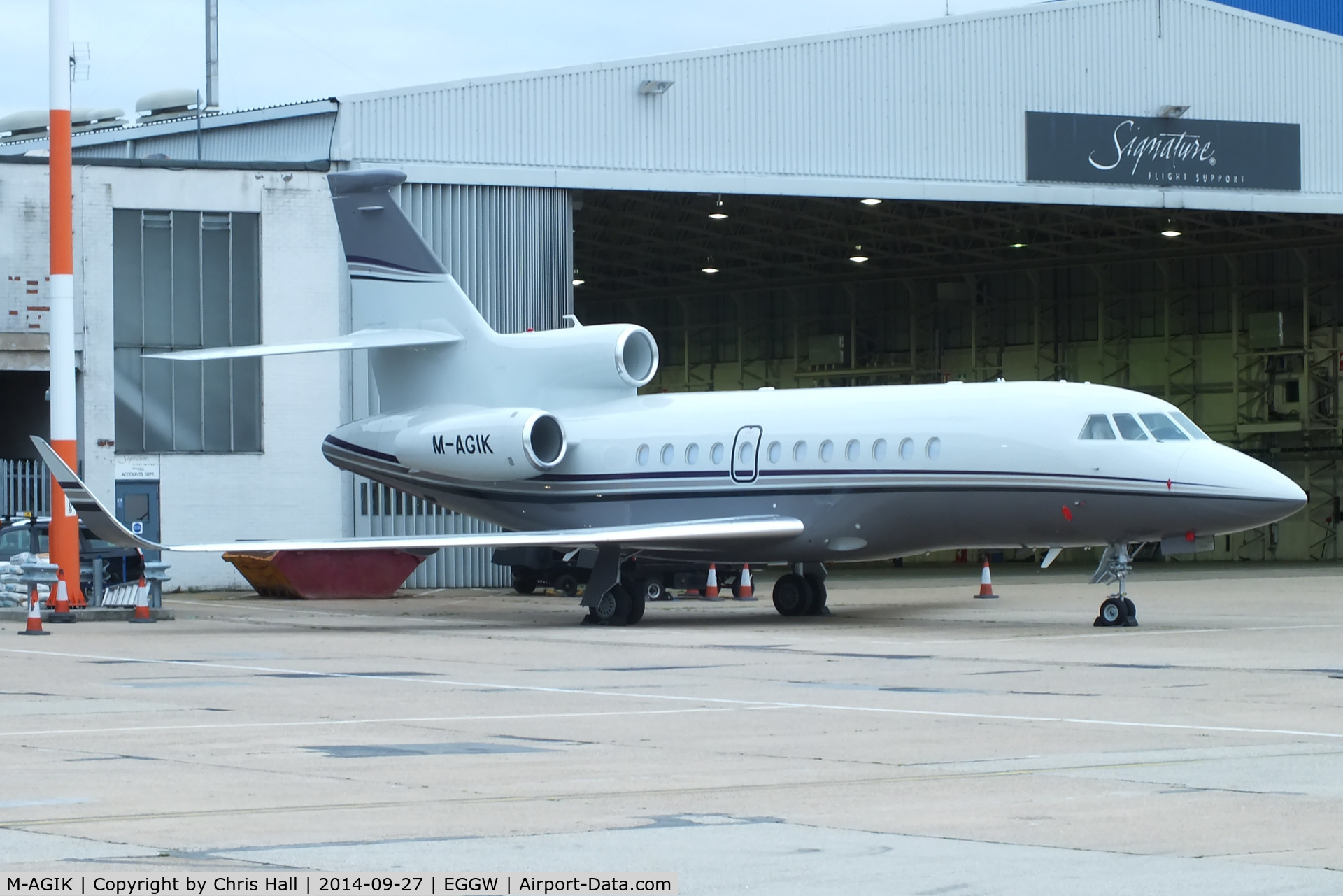 M-AGIK, 2014 Dassault Falcon 900EX C/N 274, parked at Luton