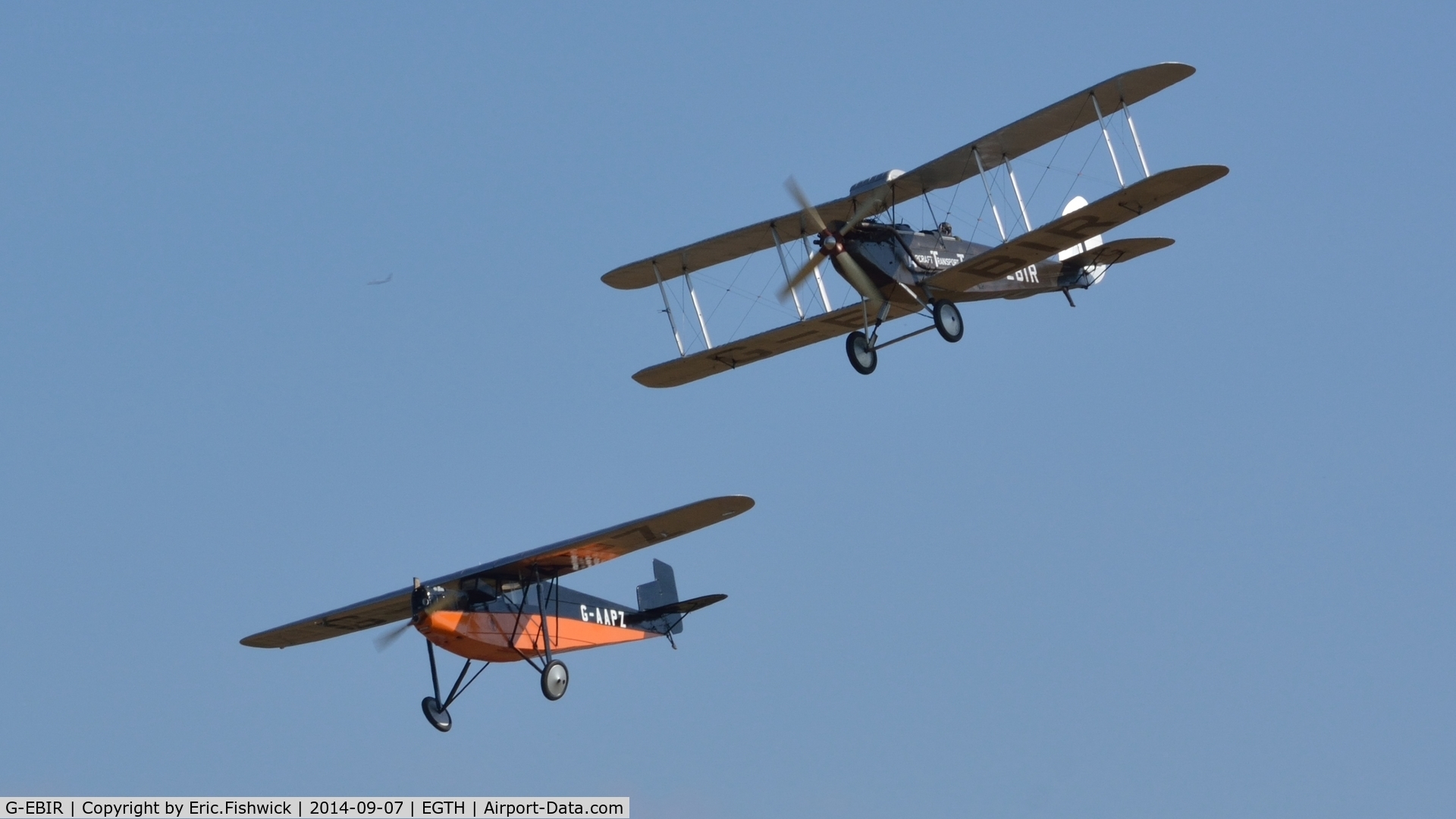 G-EBIR, 1924 De Havilland DH.51Moth C/N 102, 45. G-EBIR and G-AAPZ at the glorious Shuttleworth Pagent Airshow, Sep. 2014.