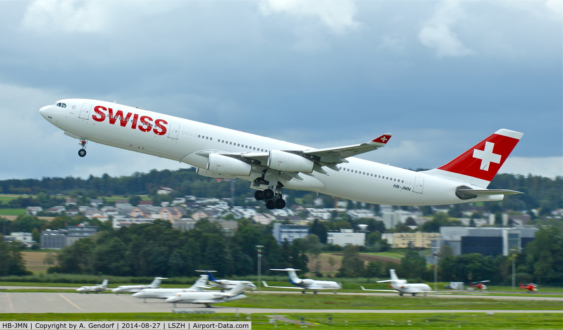 HB-JMN, 1997 Airbus A340-313 C/N 175, Swiss, seen here leaving it's homebase Zürich-Kloten(LSZH), bound for Los Angeles(KLAX)