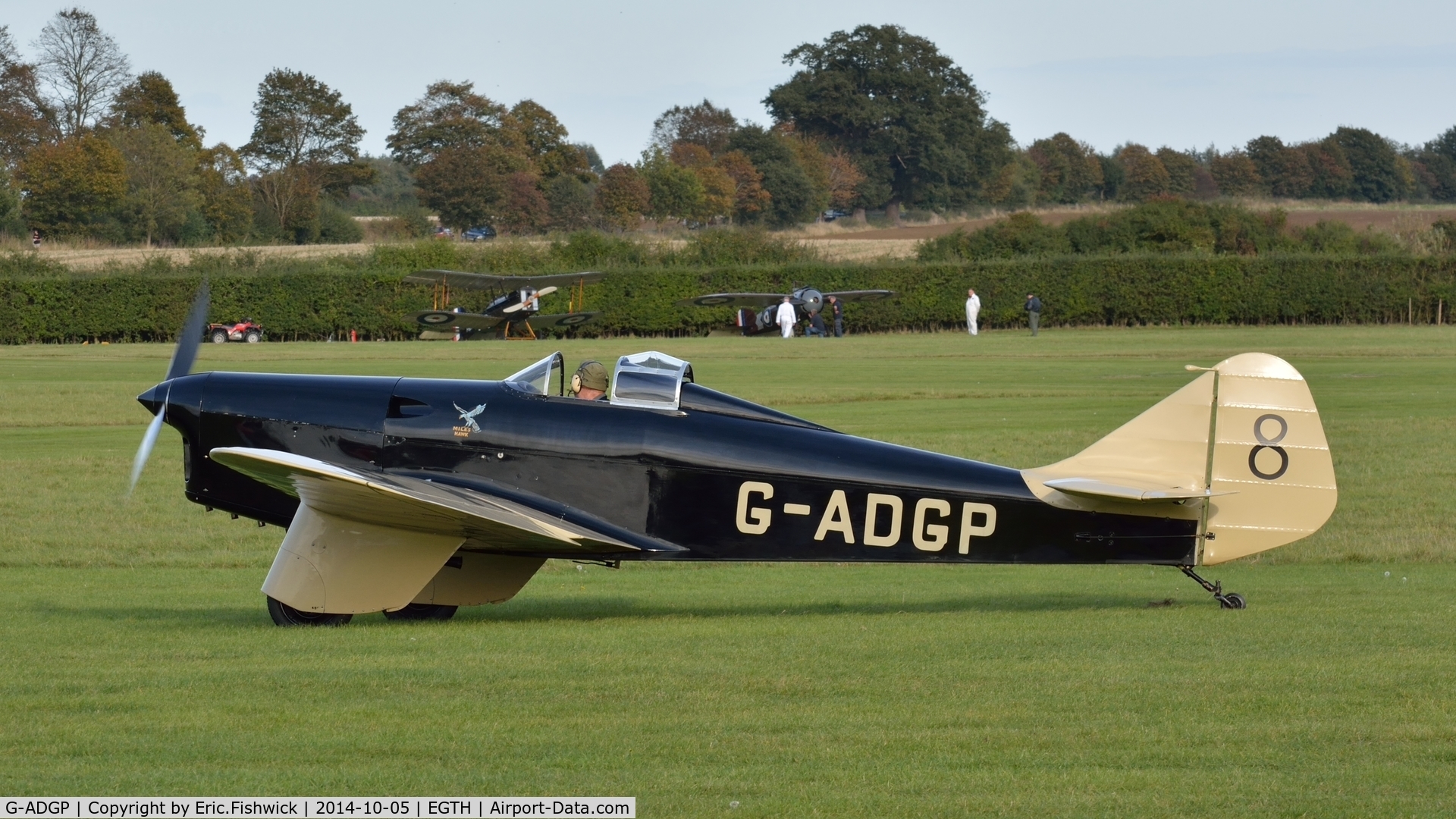 G-ADGP, 1935 Miles M.2L Hawk Speed Six C/N 160, 1. G-ADGP at the rousing season finale Race Day Air Show at Shuttleworth, Oct. 2014.