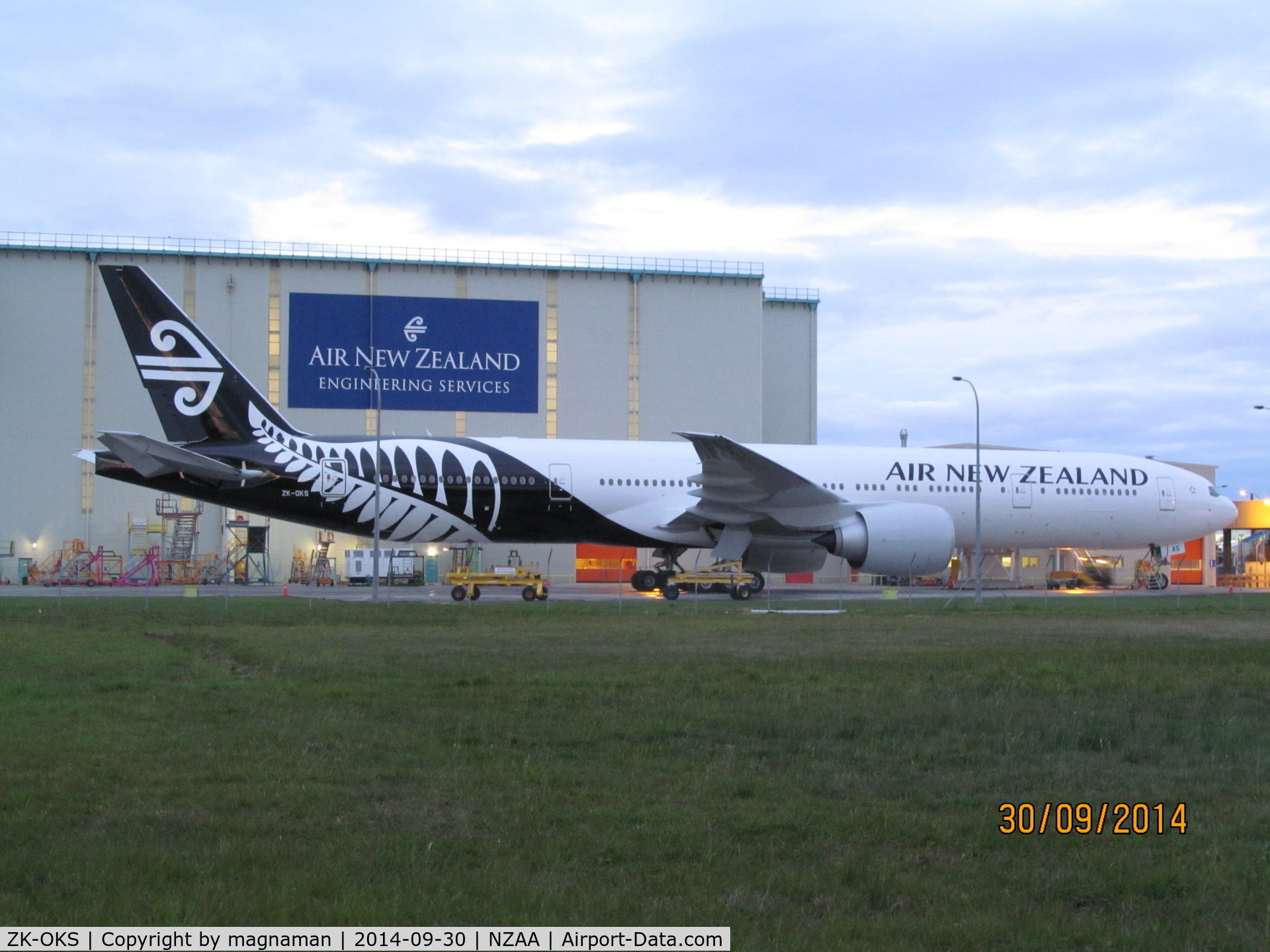 ZK-OKS, 2014 Boeing 777-306/ER C/N 44547, At AKL awaiting first commercial flight following delivery on about 28/9/14
