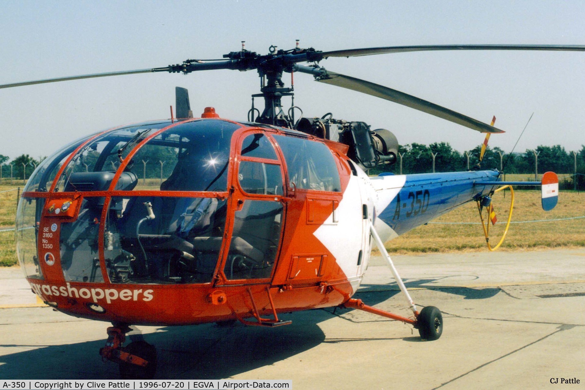 A-350, Sud SE-3160 Alouette III C/N 1350, Scanned from print. Grasshoppers 'A-350' of RNethAF 302 Sqn at RAF Fairford '96
