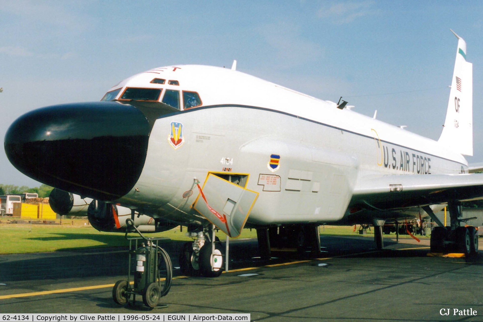 62-4134, 1962 Boeing RC-135W Rivet Joint C/N 18474, Scanned from print. On display at the 1996 Mildenhall Airshow whilst serving with USAF 343RS/55WG at Offett AFB