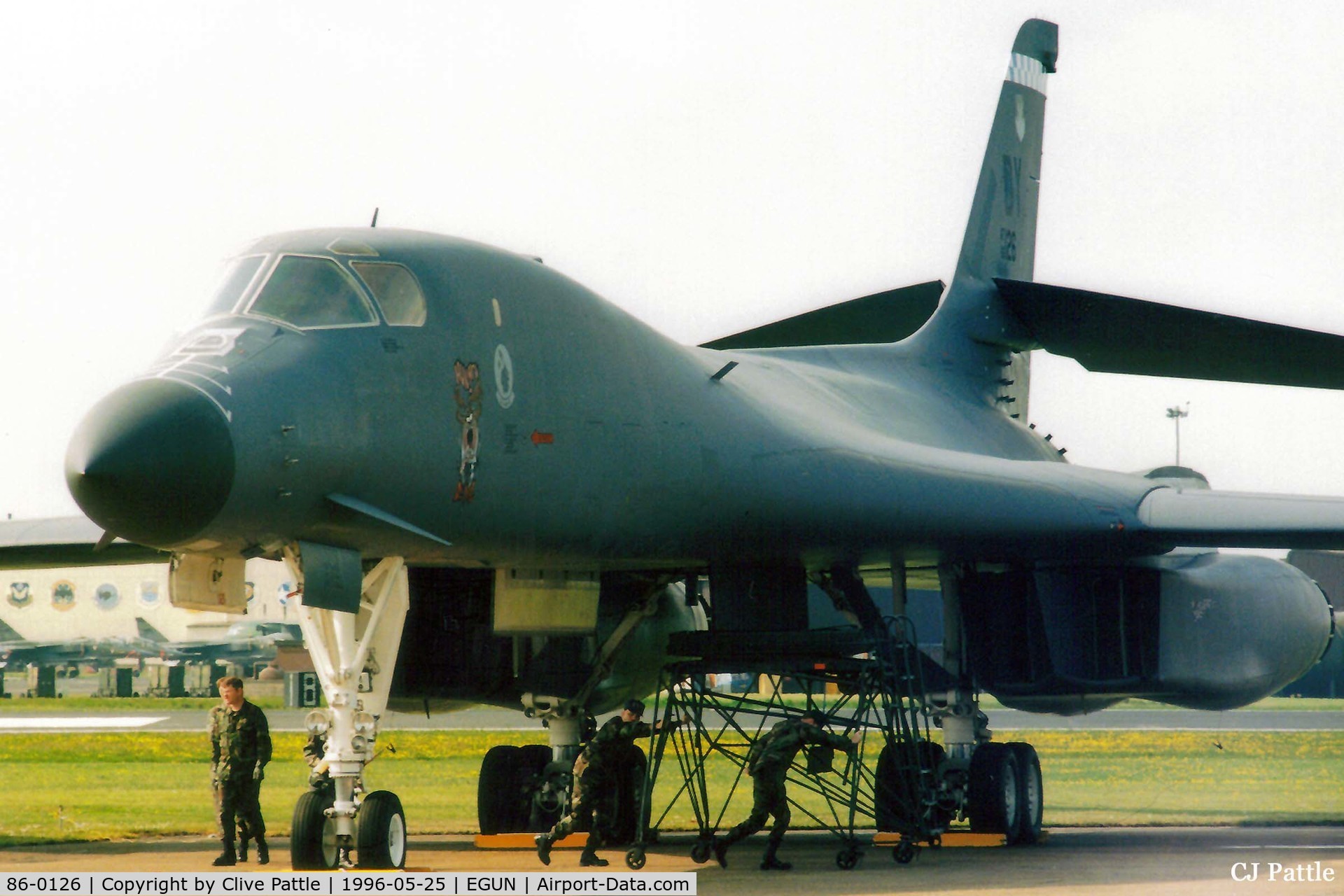 86-0126, 1986 Rockwell B-1B Lancer C/N 86, Scanned from print. Pictured at the 1996 Mildenhall Airshow whilst serving with USAF 28BS/7WG at Dyess AFB