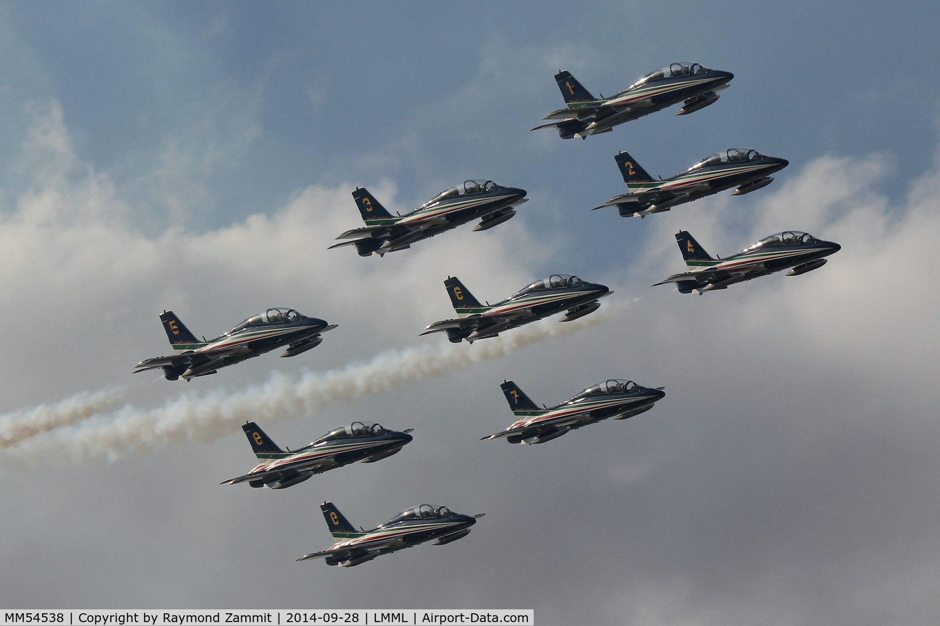 MM54538, Aermacchi MB-339PAN C/N 6759/154/AA070, Italian Air Force Frecce Tricolori Team performing during Malta International Airshow