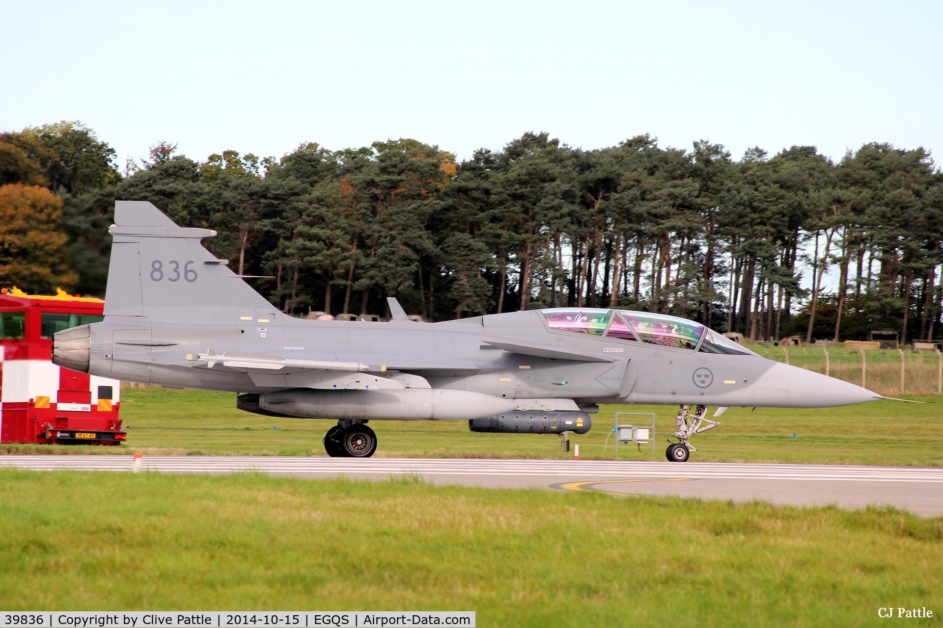 39836, Saab JAS-39D Gripen C/N 39836, Holding for departure/final checks at runway 05 at RAF Lossiemouth whilst participating in Exercise Joint Warrior 14-2