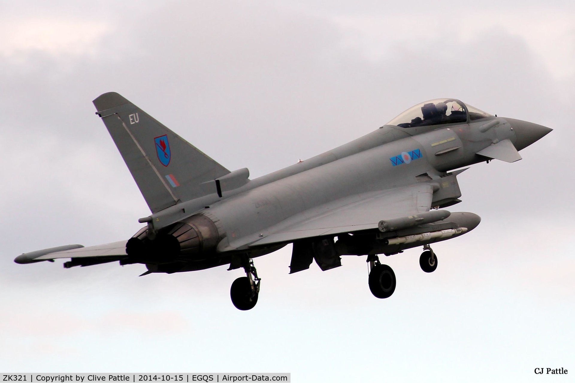 ZK321, 2011 Eurofighter EF-2000 Typhoon FGR4 C/N BS082/315, On finals to its home base of RAF Lossiemouth (EGQS) whilst coded 'EU' of 6 Sqn RAF