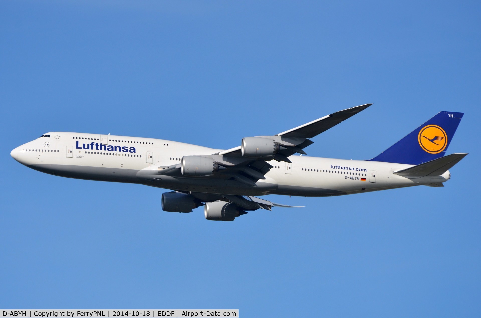 D-ABYH, 2013 Boeing 747-830 C/N 37832, Lufthansa B748 beginning its flight from FRA