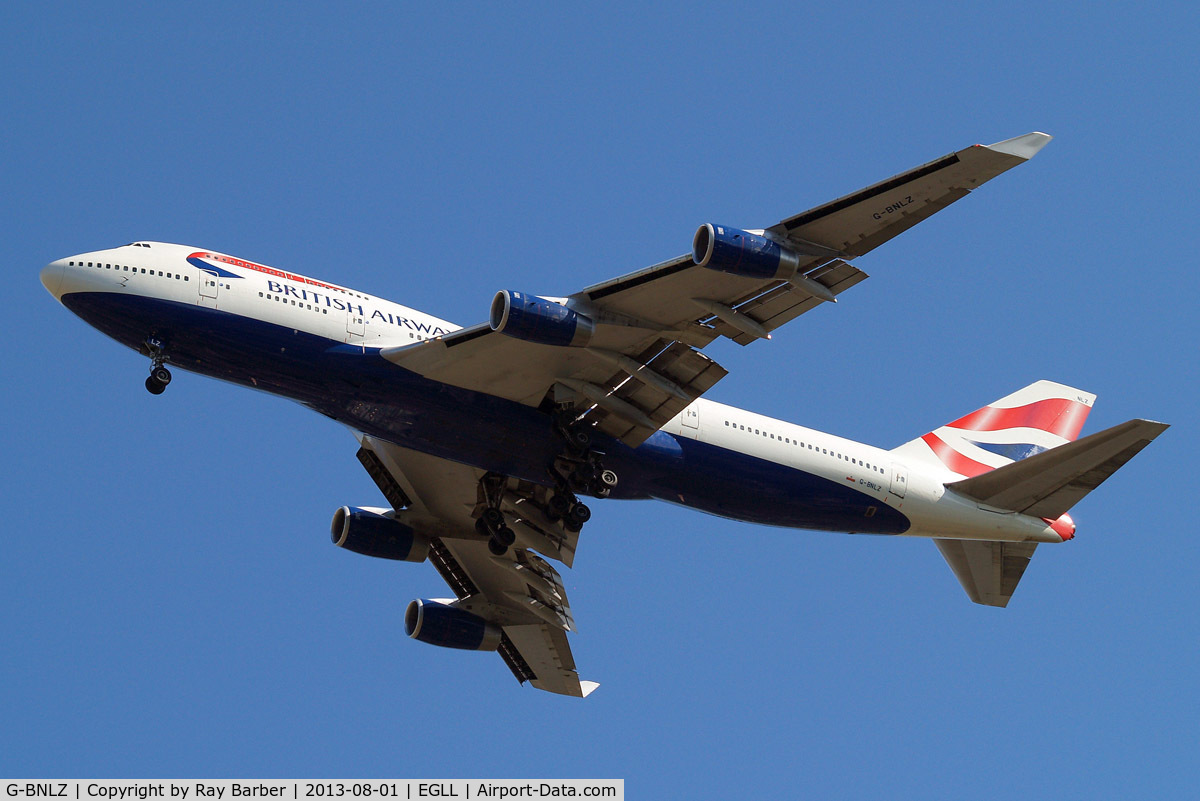 G-BNLZ, 1993 Boeing 747-436 C/N 27091, Boeing 747-436 [27091] (British Airways) Home~G 01/08/2013. On approach 27R.
