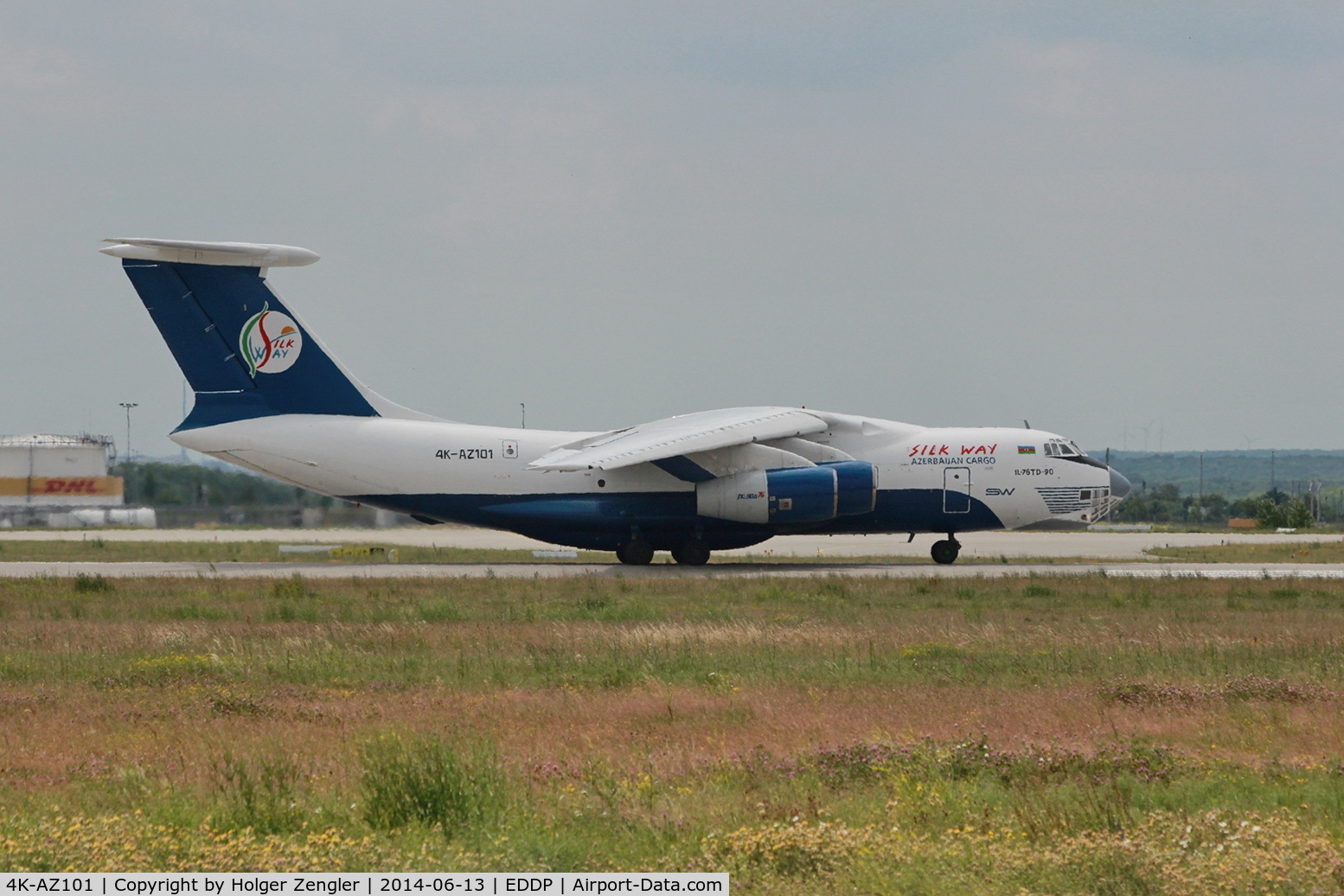 4K-AZ101, 1997 Ilyushin Il-76TD-90VD C/N 1063420716, One of two Silk Way IL 79 connecting LEJ with GYD is leaving via rwy 26L...