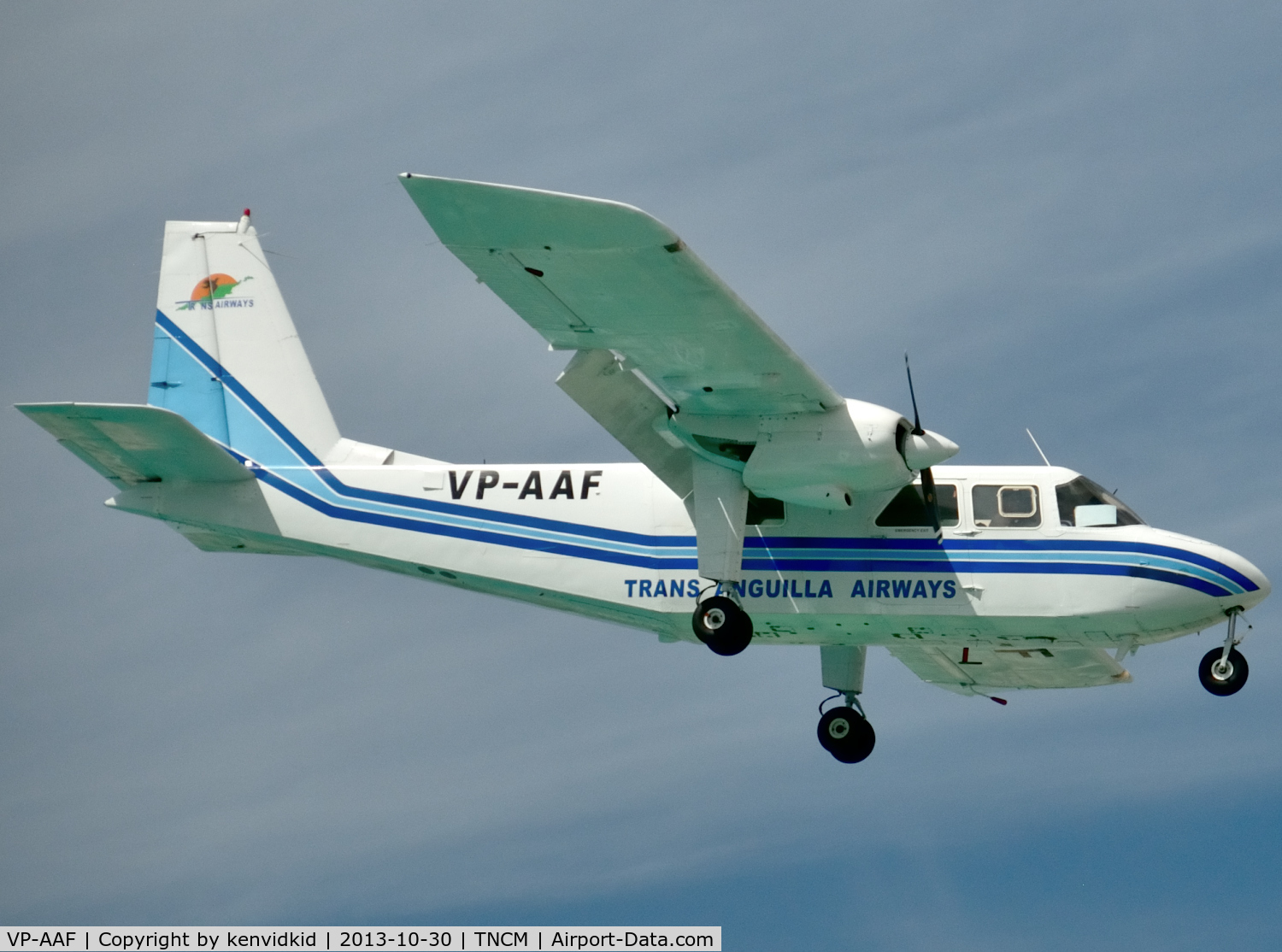 VP-AAF, 1980 Pilatus Britten-Norman BN-2B-21 Islander C/N 2024B, On short finals to St Maarten.