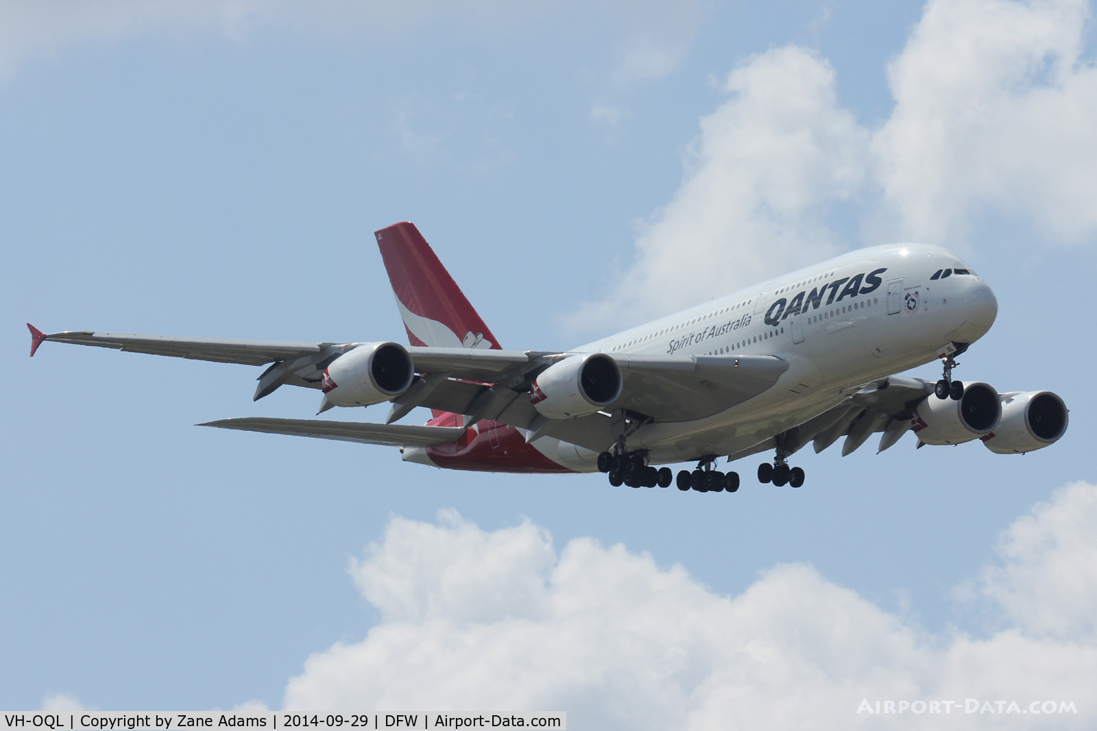 VH-OQL, 2011 Airbus A380-842 C/N 074, First scheduled A380 flight to DFW Ariport
