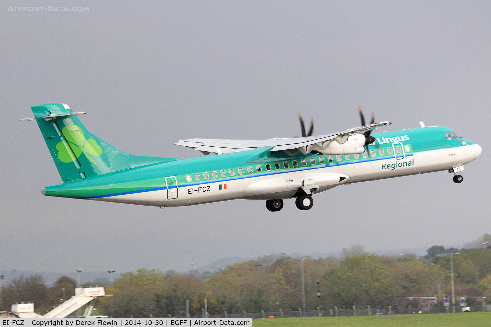 EI-FCZ, 2014 ATR 72-600 (72-212A) C/N 1159, ATR 72-600, Stobart Air, Callsign Stobart 91CW, seen departing runway 12 at EGFF, en-route to Dublin.