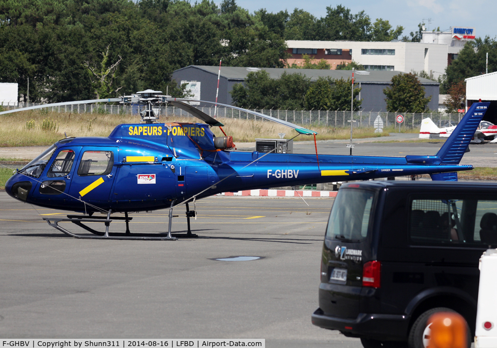 F-GHBV, Aerospatiale AS-350BA Ecureuil C/N 1544, Parked at the General Aviation area with additional 'Sapeur Pompier' titles