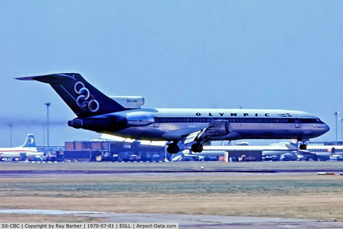 SX-CBC, 1969 Boeing 727-284 C/N 20005, Boeing 727-284  [20005] (Olympic Airways) Heathrow~G 01/07/1970. About to touch down 28R. From a slide.