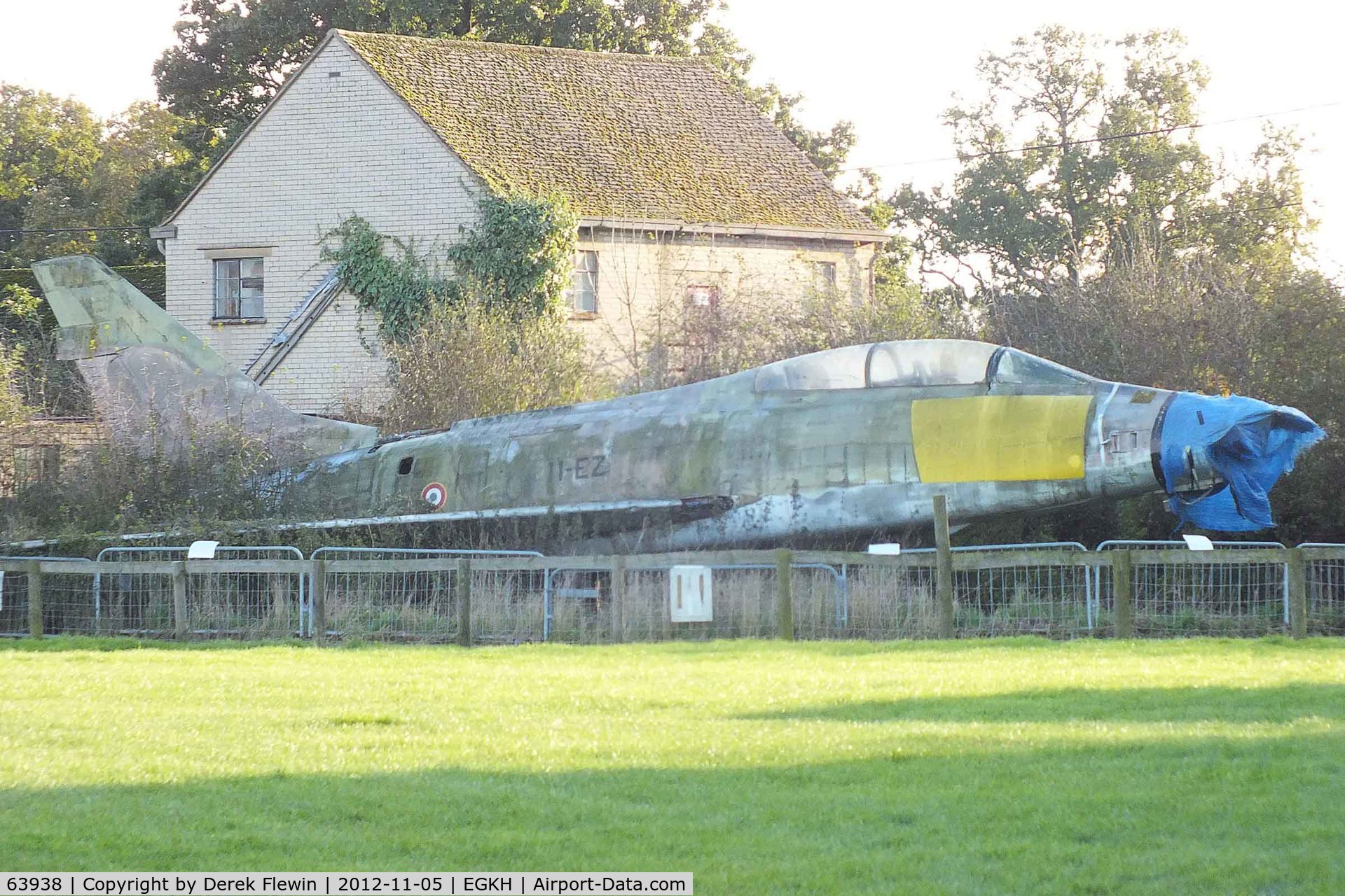 63938, 1956 North American F-100F Super Sabre C/N 243-214, Super Sabre, coded 11-EZ, previously 56-3938, seen at Headcorn, has been awaiting repatriation to the USA since 2007.