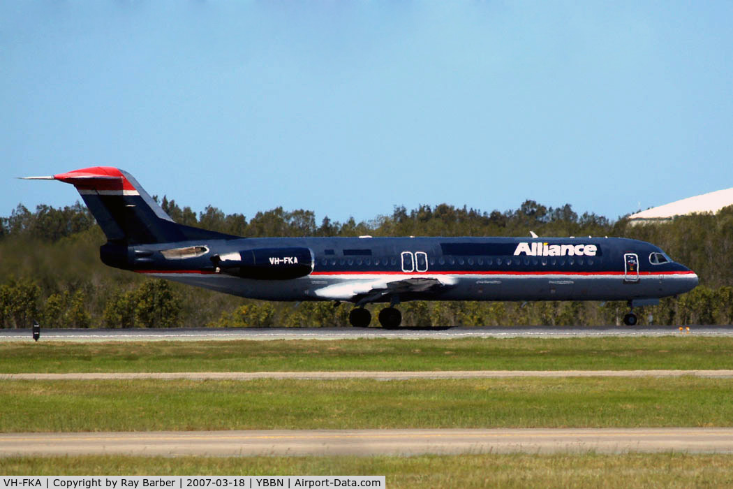 VH-FKA, 1991 Fokker 100 (F-28-0100) C/N 11345, Fokker F-100 [11345] (Alliance Airlines) Brisbane International~VH 18/03/2007