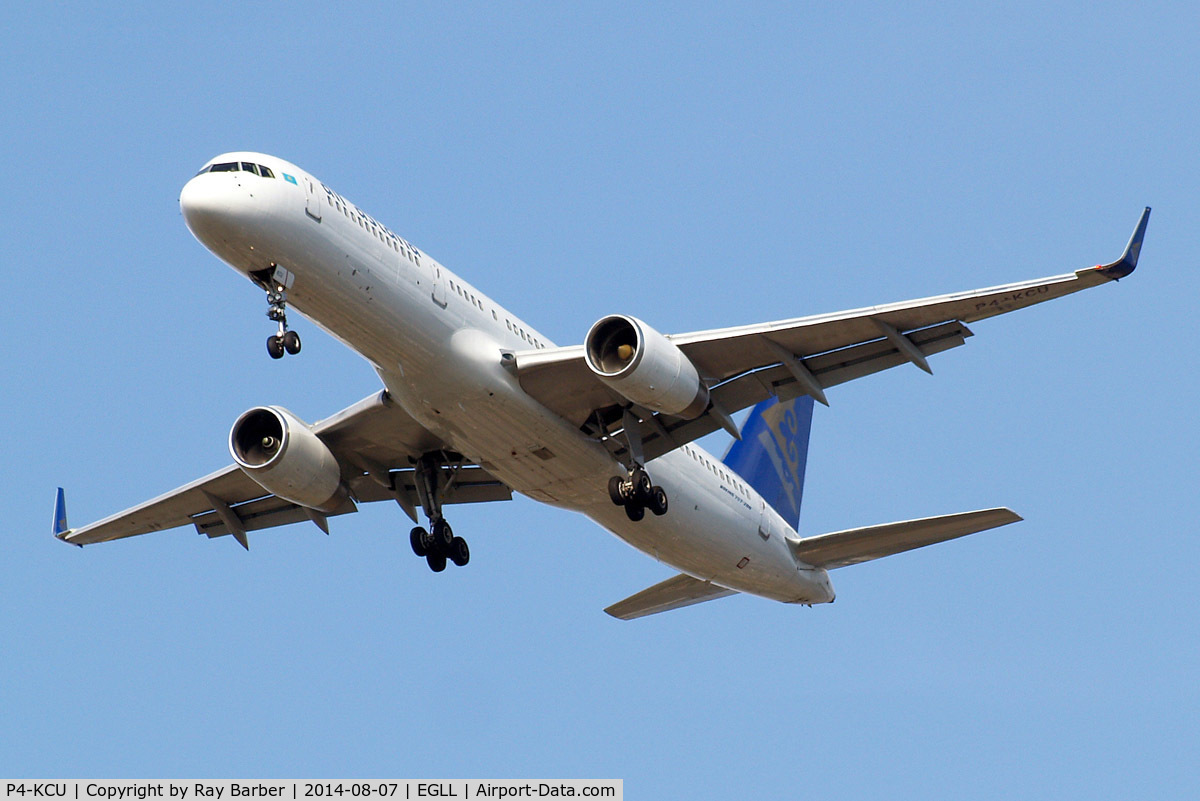 P4-KCU, 1995 Boeing 757-23N C/N 27971, Boeing 757-23N [27971] (Air Astana) Home~G 07/08/2014. On approach 27R.