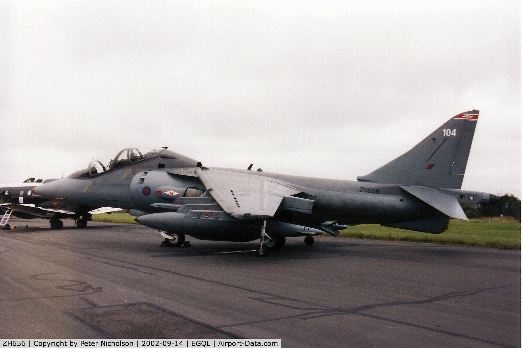 ZH656, 1994 British Aerospace Harrier T.10 C/N TX004, Harrier T.10, callsign Poison 1, of RAF Wittering's 1 Squadron on display at the 2002 RAF Leuchars Airshow.